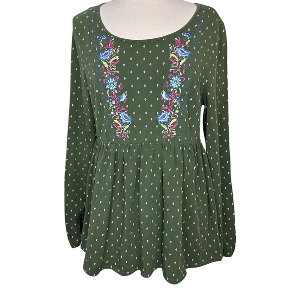 Matilda Jane Green Boho Floral Embroidered Colorful Long Sleeve Blouse Top Small - Picture 3 of 12